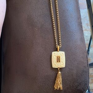 Trifari Gold and Cream Pendant Necklace